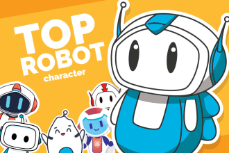 make friendly, fun, and cute robot mascot or character