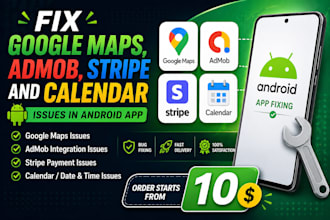 fix google maps, admob, stripe and calendar issues in android app