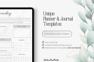 design digital planner, journal, monthly or weekly calendar