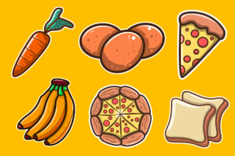 draw cute doodle illustration or icon for sticker, label etc
