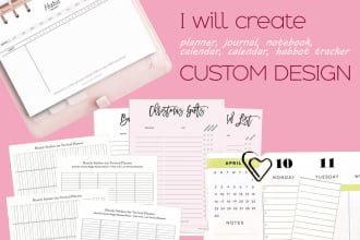 design notebook, planner, calendar, habit tracker or journal