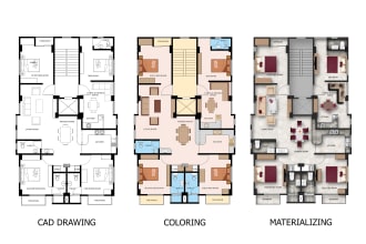 draw sketch to colored,realistic plan,floor plans for real estate agencies