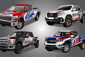 create a very unique mini truck van wrap pickup design for you
