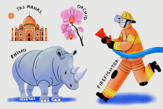 illustrate picture book, maps, animals and nature