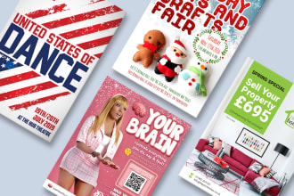 design professional flyer, poster, card, brochure, and more