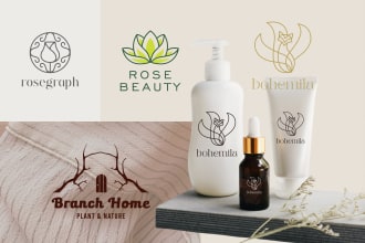 design hand drawn floral botanical logo for watch, perfume, cosmetic, fashion
