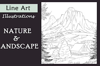 custom landscape illustrations, drawings, and line art