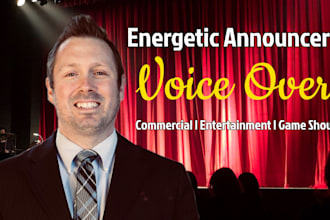record a powerful game show announcer voice over