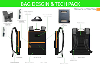 create trolley bag  or backpack designs and tech pack