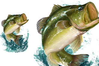 paint pet portraits, animal illustration, fish drawing in monochrome and color