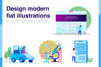 draw a flat design illustration for a website, app or ui ux