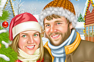 make christmas cartoon caricatures and cards for you
