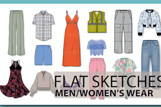 create technical fashion cad flat sketches and line ups