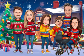 draw unique christmas cartoon caricature