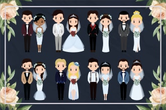 create a cute flat wedding couple illustration