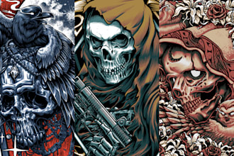 make detailed skull illustration for tshirt
