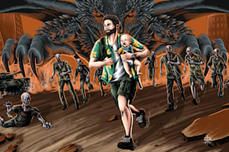 draw dark art illustration for cover album, t shirt, sticker
