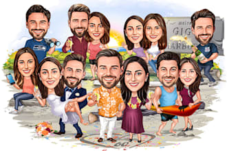 make an awesome couple caricature, wedding group caricature