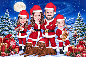 draw a family christmas caricature for your holiday gift