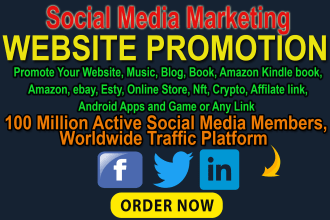 promote your website, blog, book, nft, crypto, music 100 million social media