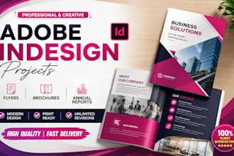do adobe indesign projects, flyers, brochures, and annual reports