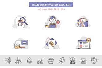 design custom hand drawn, doodle icons