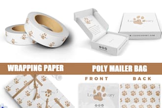 design poly bag, mailer box, thank you card wrapping and packaging tape in 24hrs