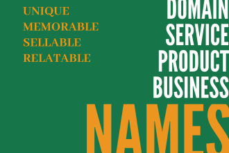 brainstorm 5 unique  brand names, business names, domain or product names
