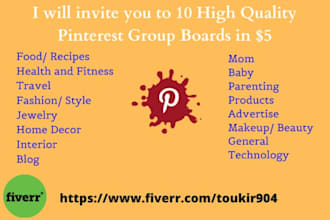 invite you to my 10 professional quality pinterest group boards