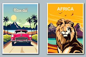 create a vintage poster flyer travel art deco wall art movie film concert music