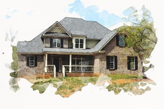 create digital watercolor house and building illustrations