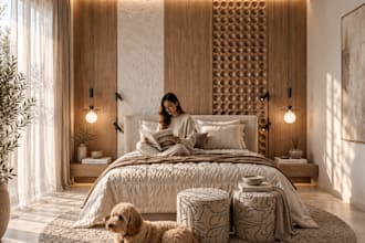 design a modern bedroom interior with realistic 3d renders