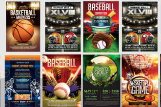 do tournament, baseball basketball golf tryouts soccer football motion flyer