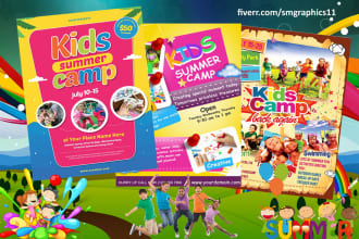design awesome kids summer camp, kids party flyers