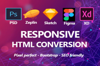 convert psd, figma, xd, sketch to html responsive