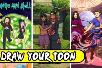 draw your self or your family to anime or famous cartoon portrait