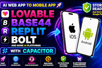 convert lovable, base44 or ai web app to ios and android with capacitor
