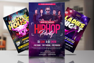 design event flyer, church, food, sports, party, club, dj flyer or poster