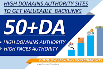 create 70 dofollow backlinks blog comments with high da 50 plus