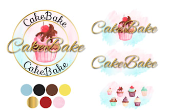 do creative feminine watercolor cake cupcakes boho floral bakery logo design