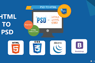 convert psd, image to html, css, bootstrap  with responsive