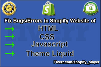 fix bugs,errors and issues in shopify website
