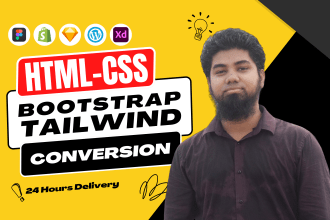 convert figma to HTML, PSD to HTML, xd to HTML with bootstrap tailwind