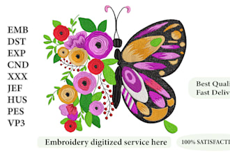 do embroidery digitize design into dst pes jef file in 1hour