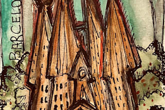 draw your house or landmark in whimsical ink and watercolor