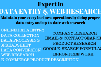 perform accurate data entry, data collection and web research for your business
