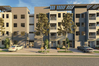 design and render a modern residential apartment building