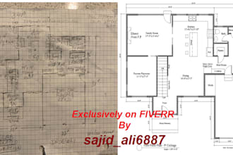 convert hand sketch or image to autocad professional drawing
