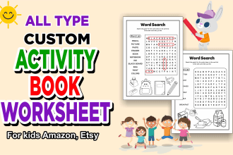 create kdp low content book, worksheet for kids with covers