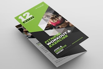 design fitness brochure, gym, workout, sports trifold brochure